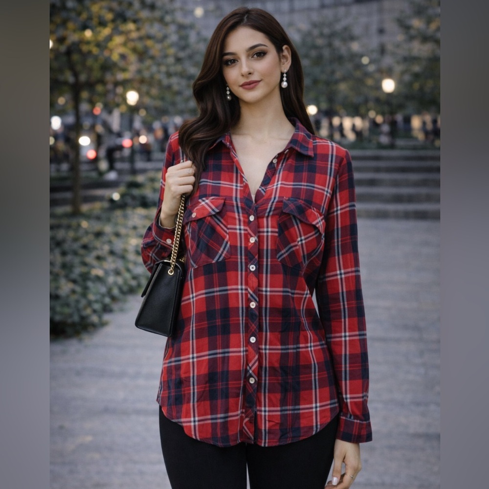 Soho Plaid Button Down Shirt in Red and Blue
